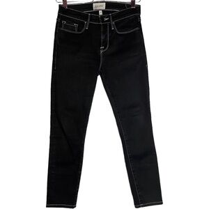 Frame Le Skinny De Jeanne Contrast Stitch Ankle Jeans Noir Black Coated 26